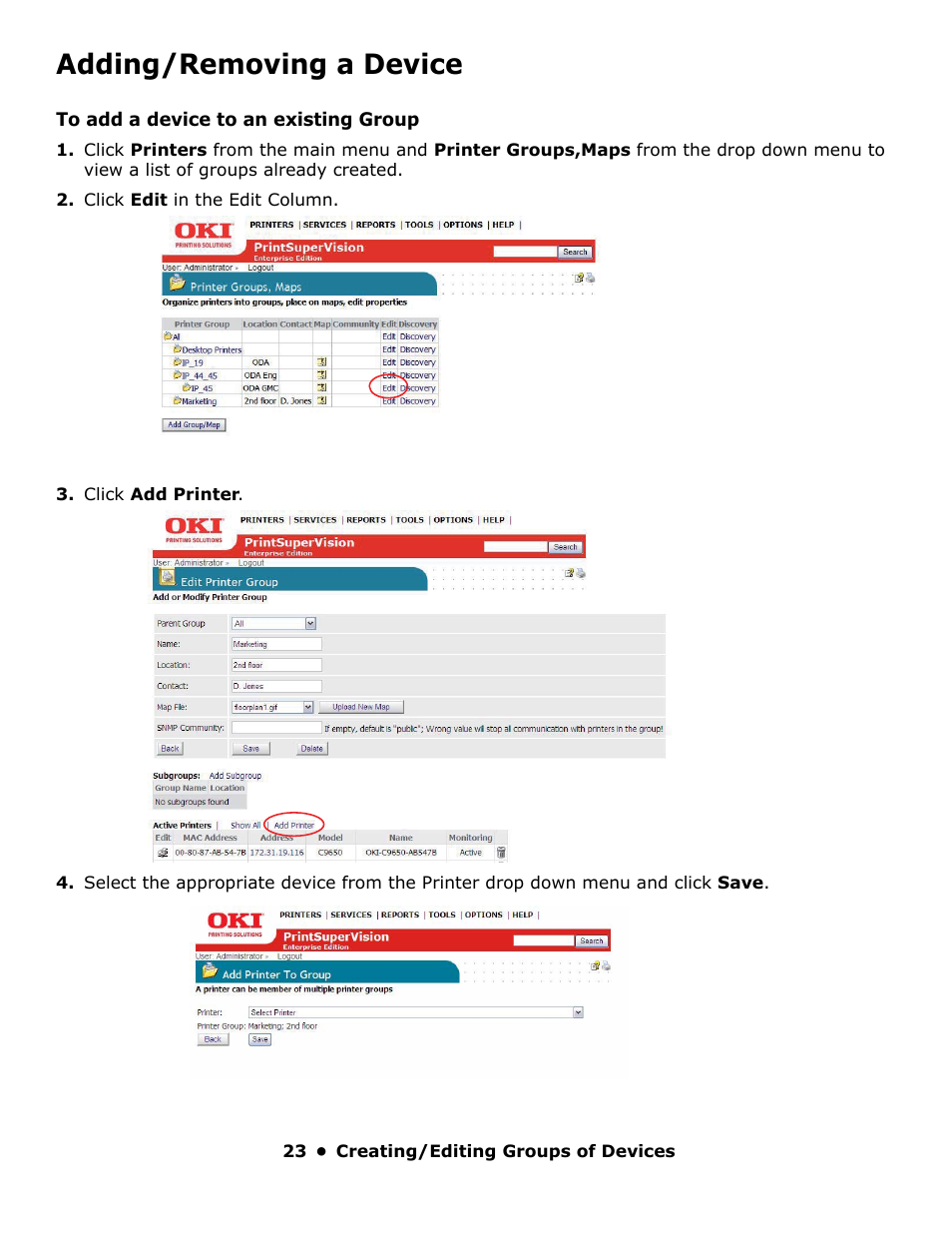 Adding/removing a device | Oki PrintSuperVision 59318401 User Manual | Page 23 / 78