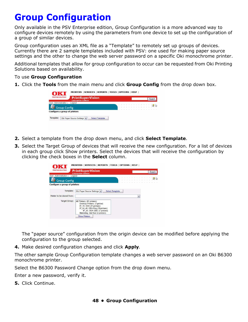 Group configuration | Oki PrintSuperVision 59318401 User Manual | Page 48 / 78
