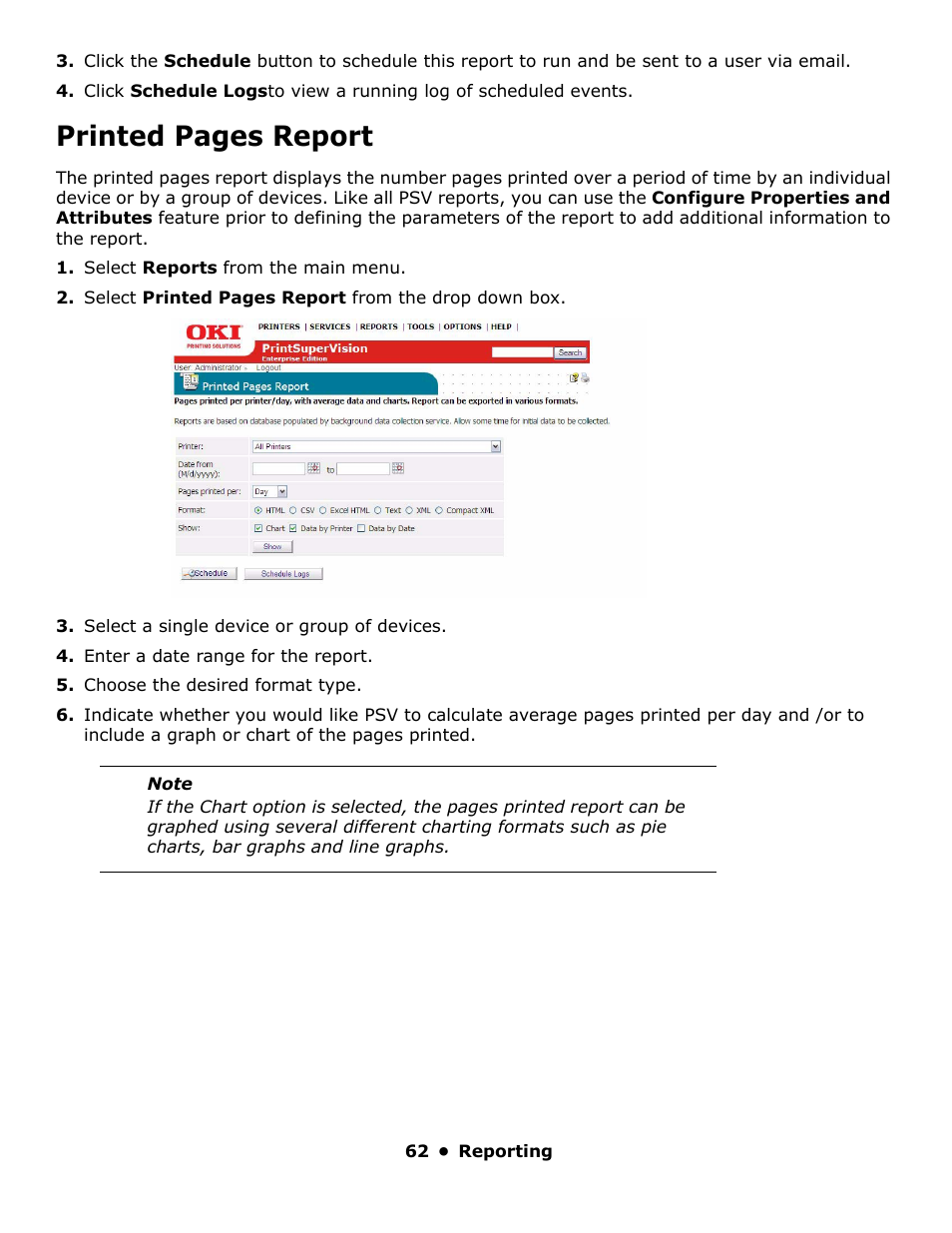 Printed pages report | Oki PrintSuperVision 59318401 User Manual | Page 62 / 78
