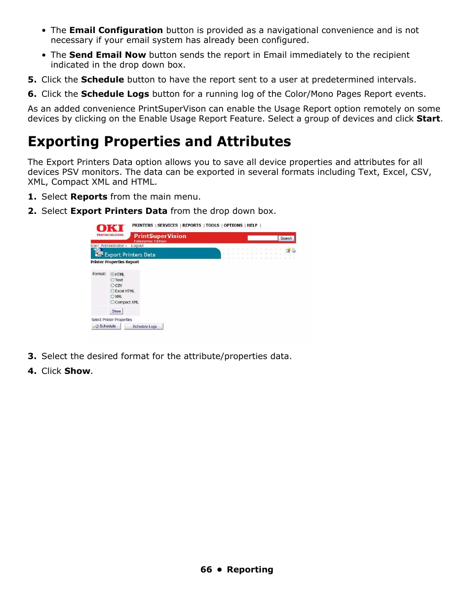 Exporting properties and attributes | Oki PrintSuperVision 59318401 User Manual | Page 66 / 78