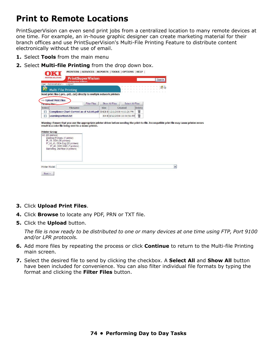 Print to remote locations | Oki PrintSuperVision 59318401 User Manual | Page 74 / 78