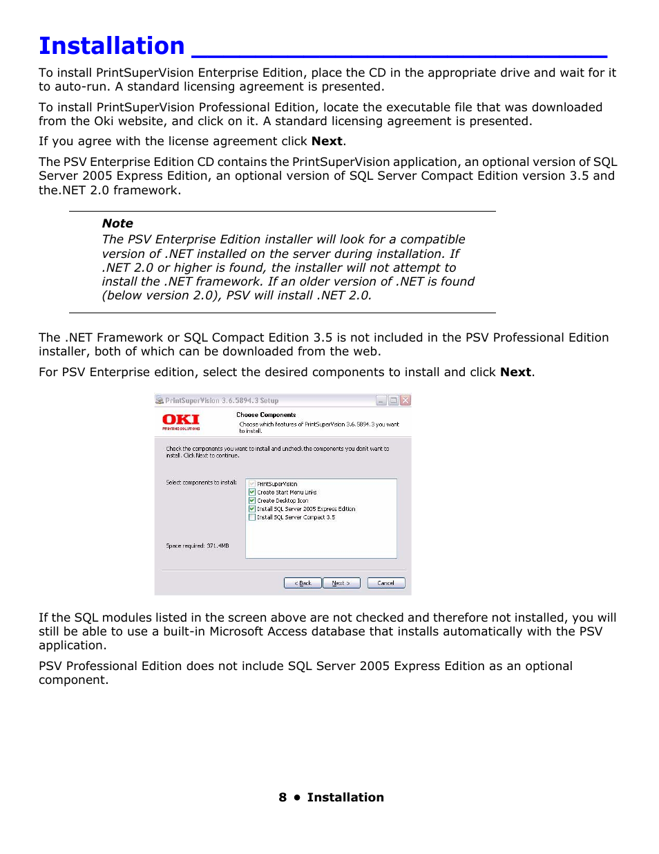 Installation | Oki PrintSuperVision 59318401 User Manual | Page 8 / 78