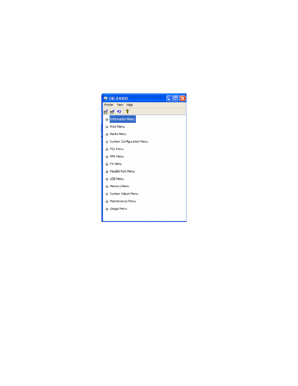 Configuration menu, Menu categories | Oki B 4400 User Manual | Page 29 / 106