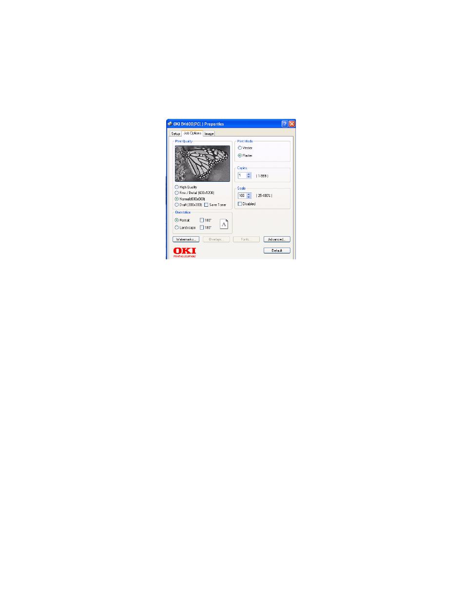 Job options tab | Oki B 4400 User Manual | Page 79 / 106