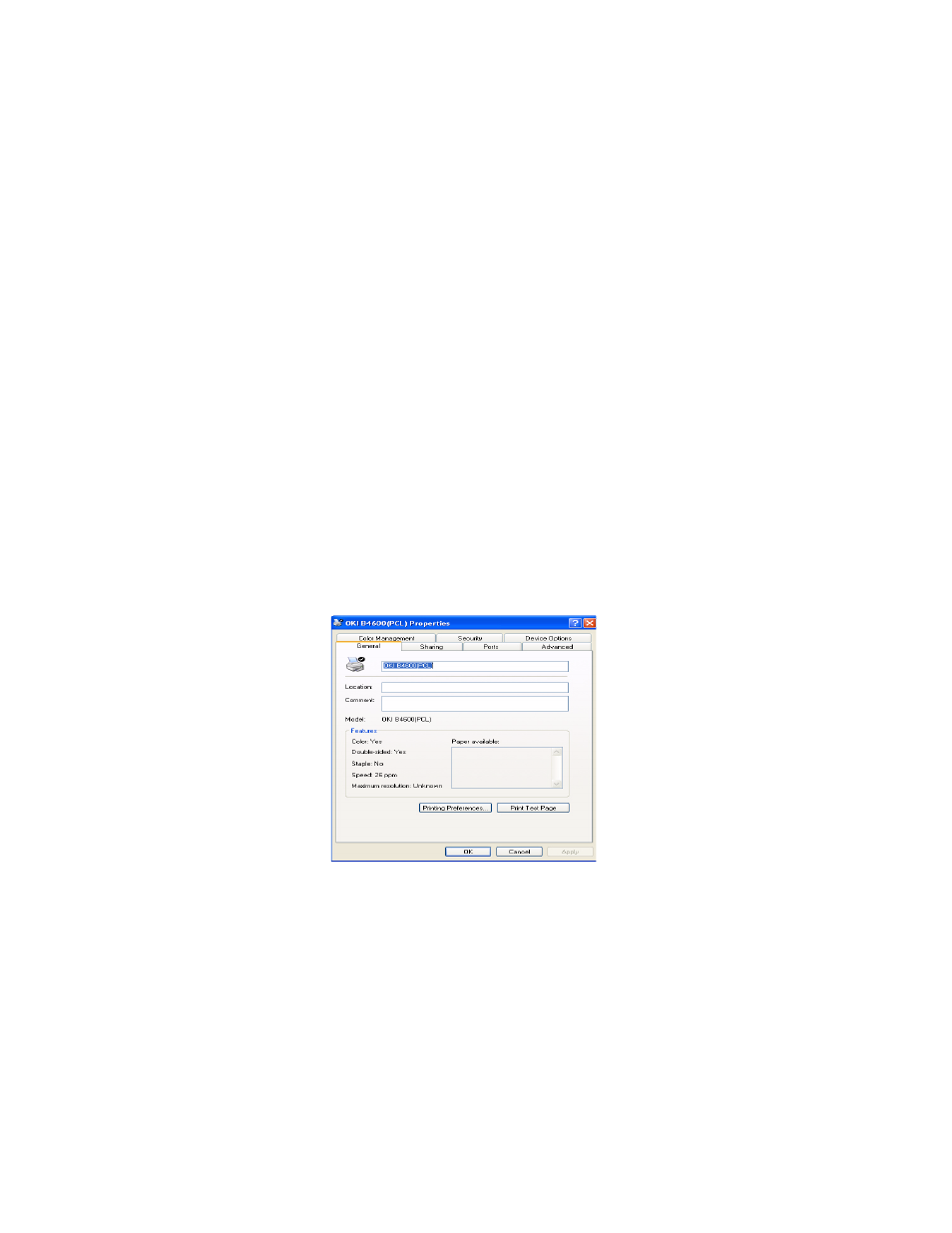 Setting from windows control panel, Pcl emulation, General tab | Oki B 4400 User Manual | Page 84 / 106