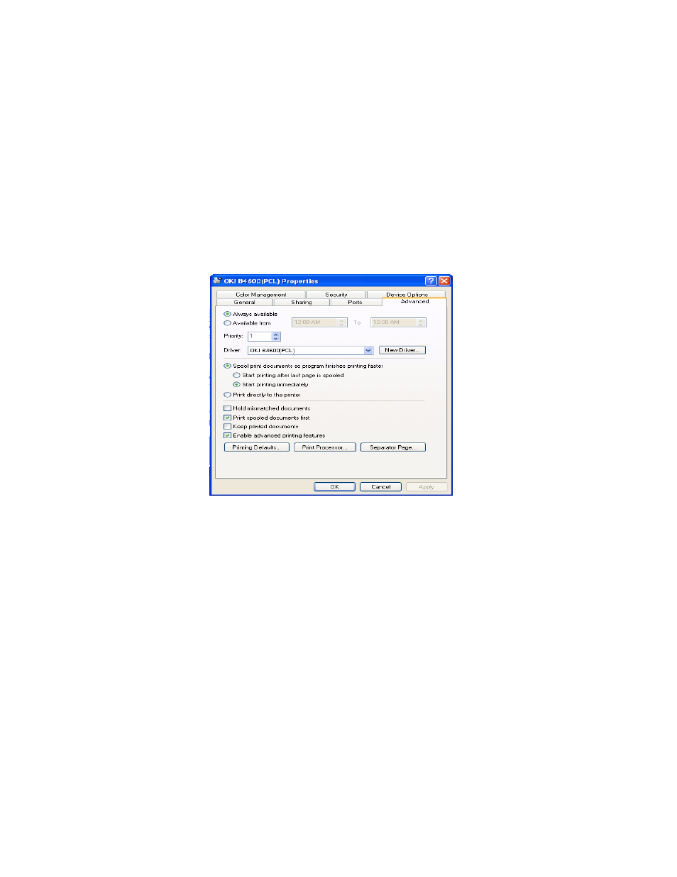 Advanced tab | Oki B 4400 User Manual | Page 85 / 106
