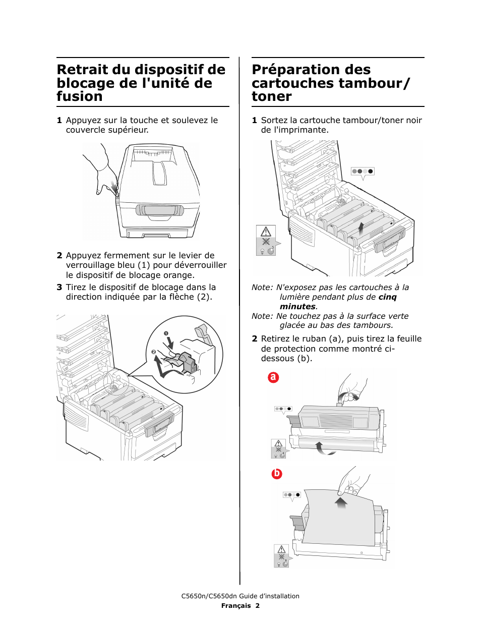 Préparation des cartouches tambour/ toner | Oki C 5650dn User Manual | Page 12 / 36
