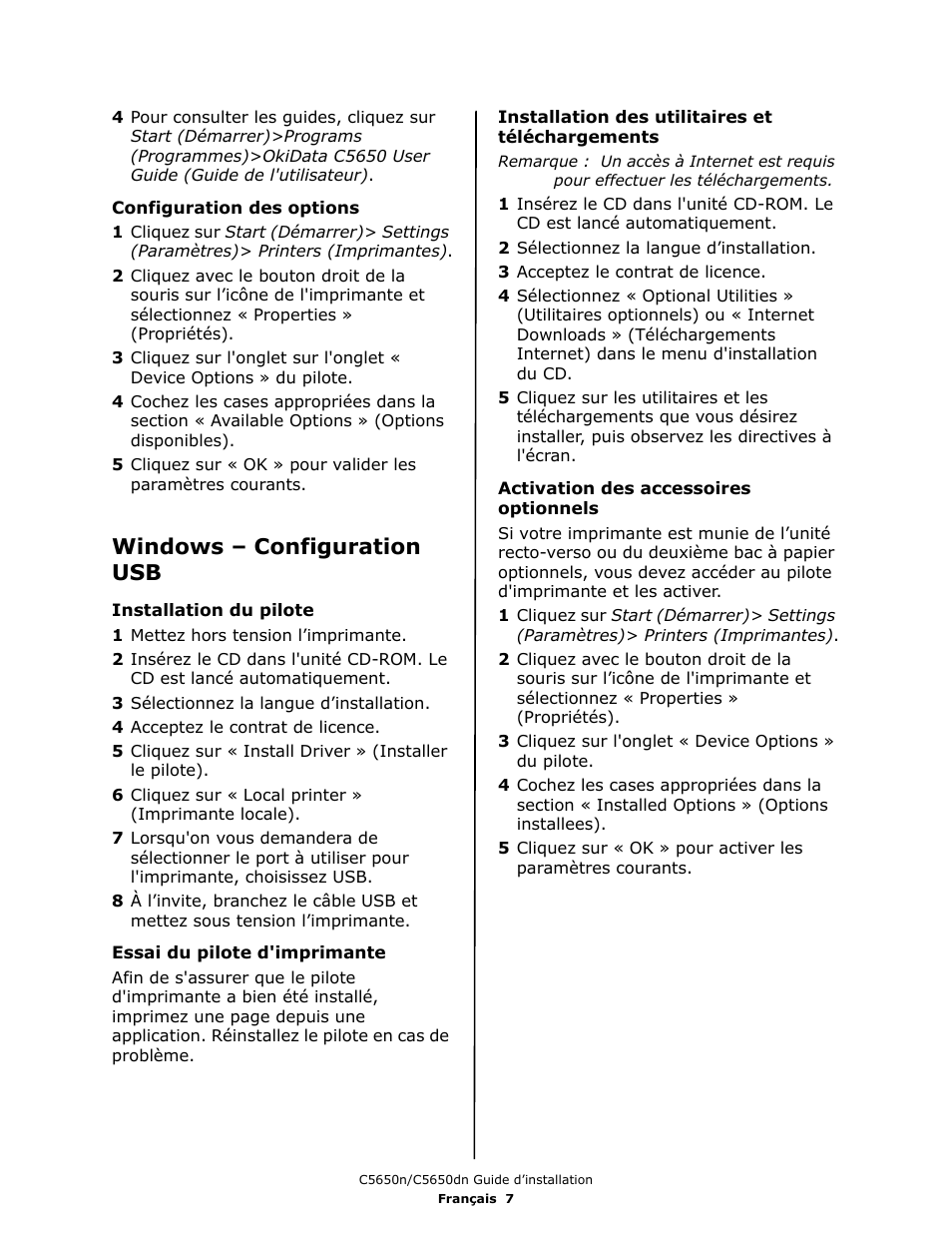 Windows – configuration usb | Oki C 5650dn User Manual | Page 17 / 36