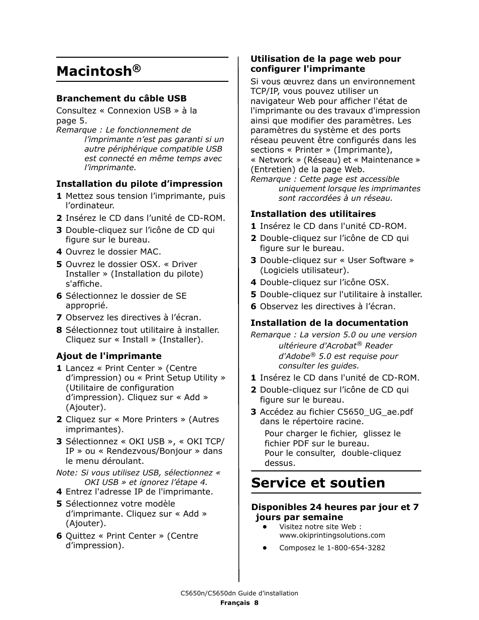 Macintosh, Service et soutien | Oki C 5650dn User Manual | Page 18 / 36