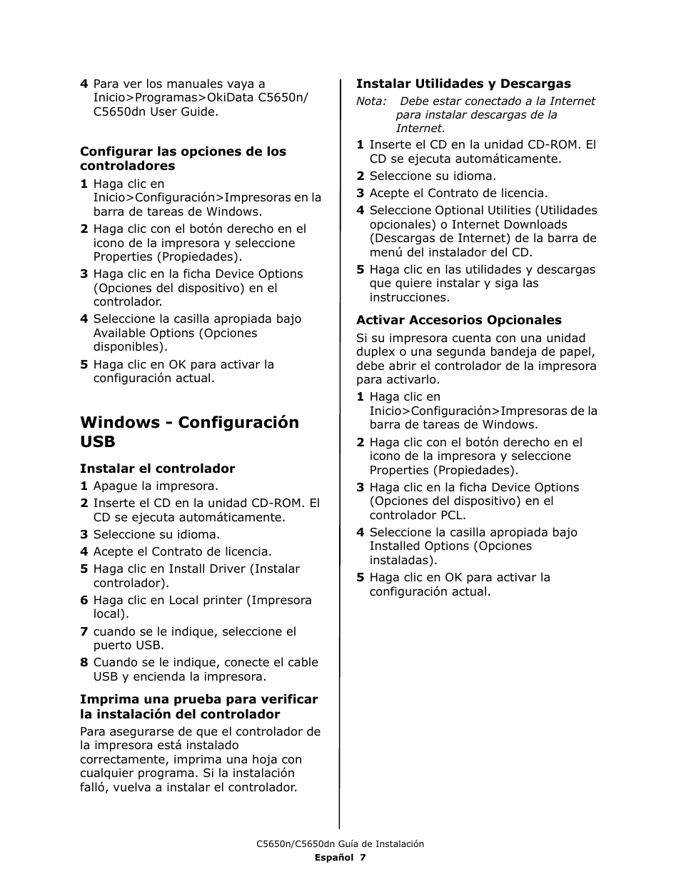 Windows - configuración usb | Oki C 5650dn User Manual | Page 25 / 36