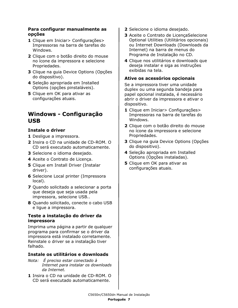 Windows - configuração usb | Oki C 5650dn User Manual | Page 33 / 36