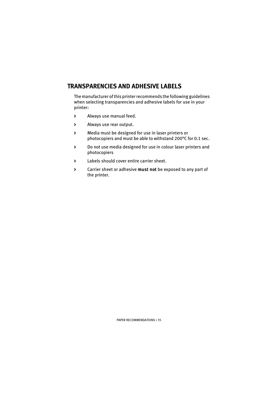 Transparencies and adhesive labels | Oki B 4300 User Manual | Page 35 / 89