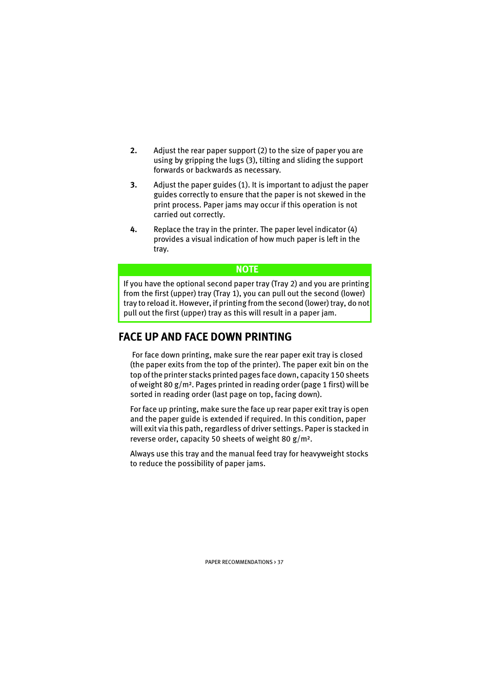 Face up and face down printing | Oki B 4300 User Manual | Page 37 / 89