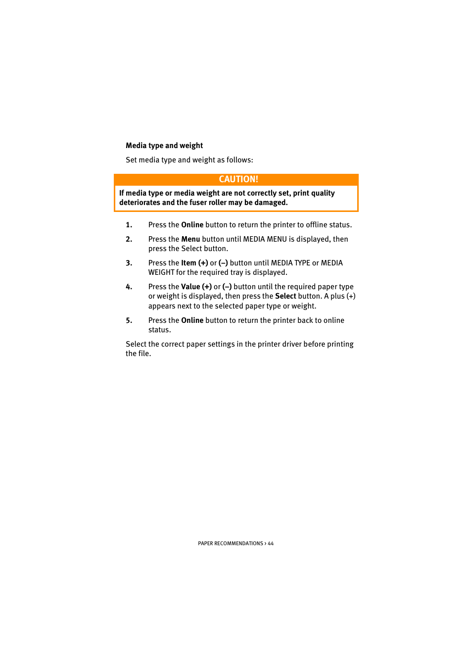 Caution | Oki B 4300 User Manual | Page 44 / 89