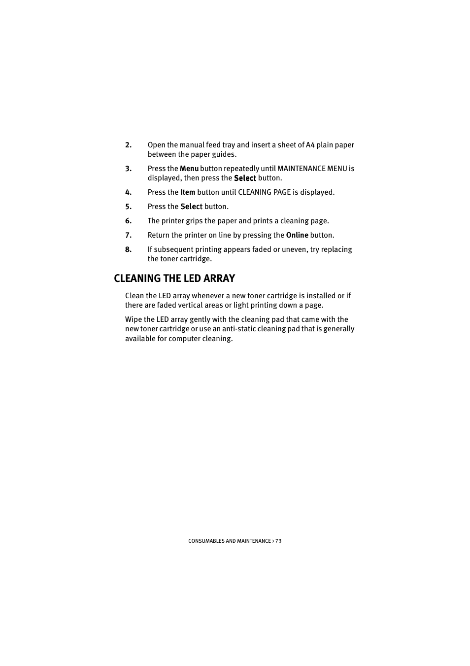 Cleaning the led array | Oki B 4300 User Manual | Page 73 / 89