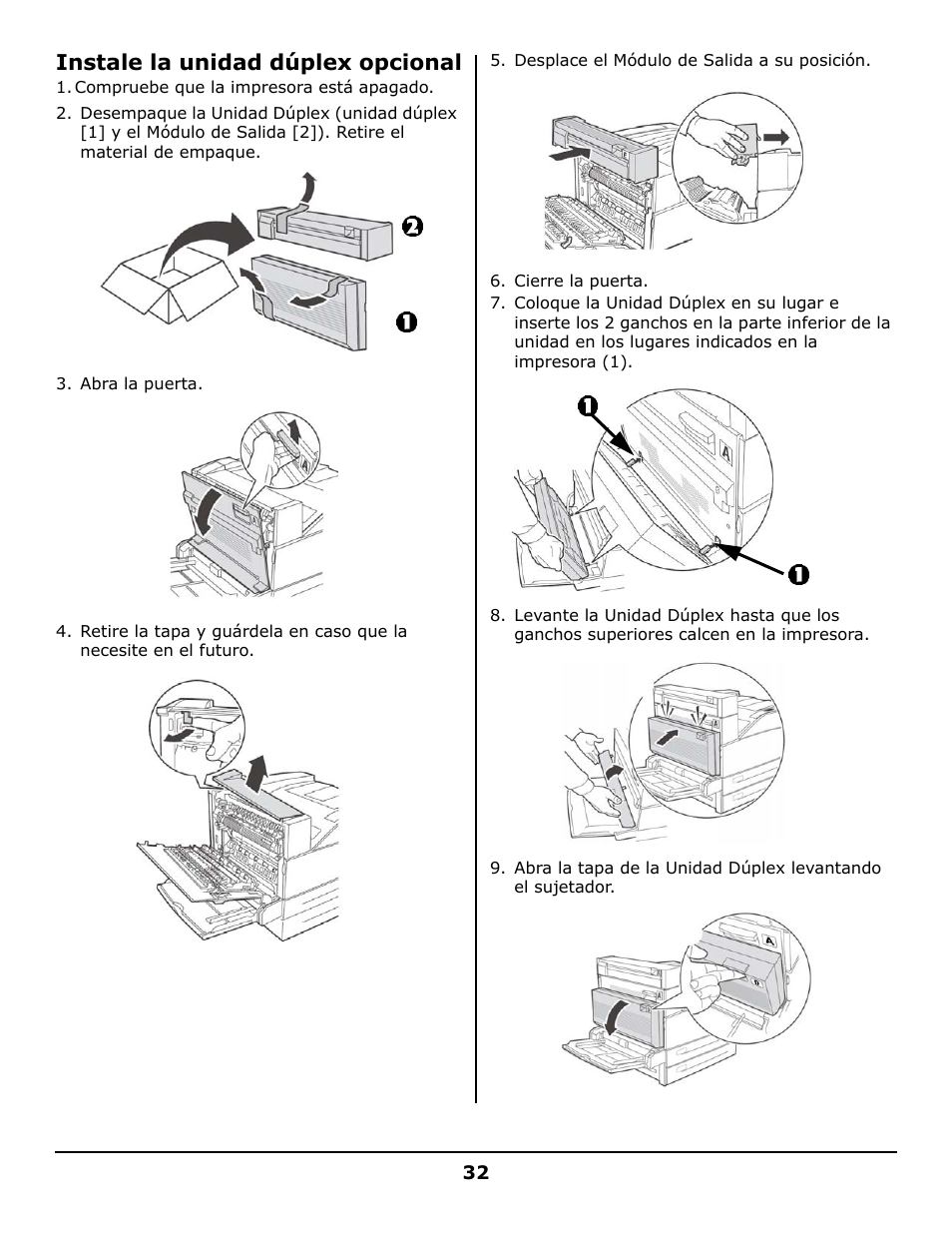 Instale la unidad dúplex opcional | Oki B930 User Manual | Page 32 / 52