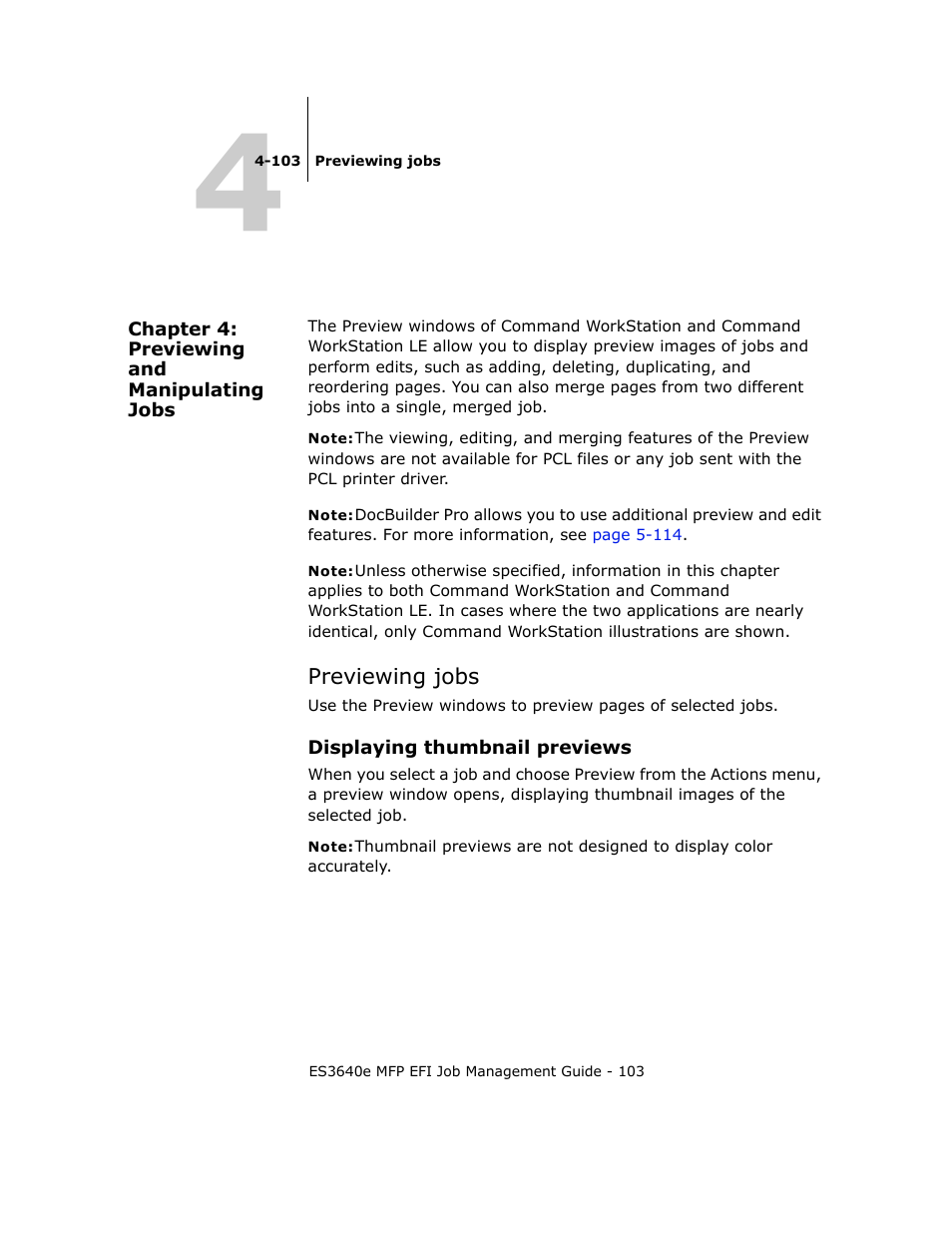 Chapter 4: previewing and manipulating jobs, Previewing jobs, Displaying thumbnail previews | Chapter 4, Desc | Oki ES3640E User Manual | Page 103 / 220