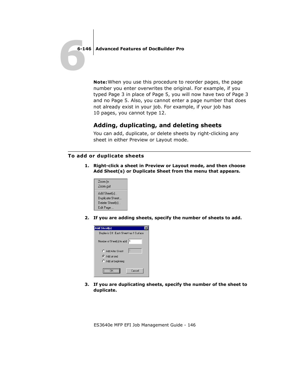 Adding, duplicating, and deleting sheets | Oki ES3640E User Manual | Page 146 / 220