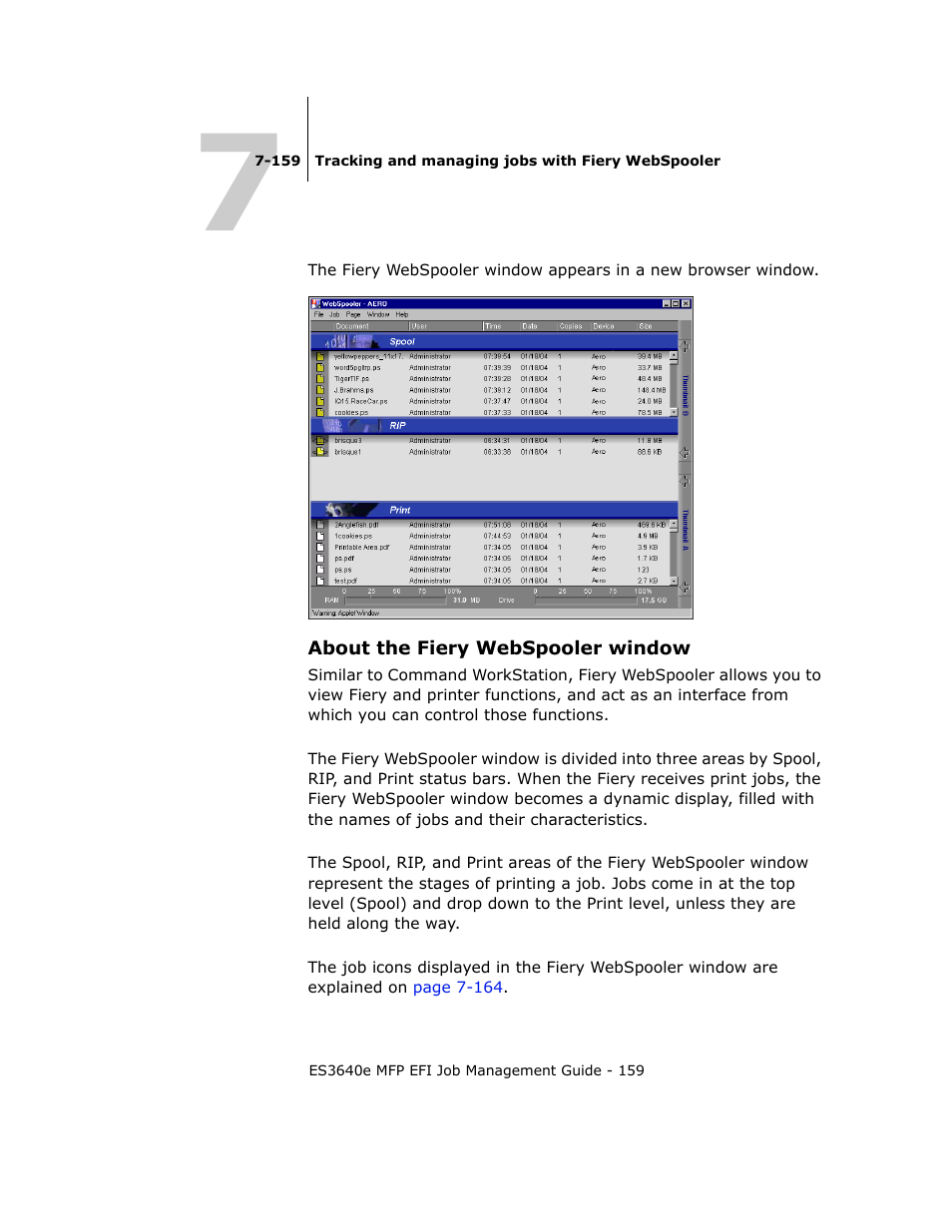 About the fiery webspooler window | Oki ES3640E User Manual | Page 159 / 220