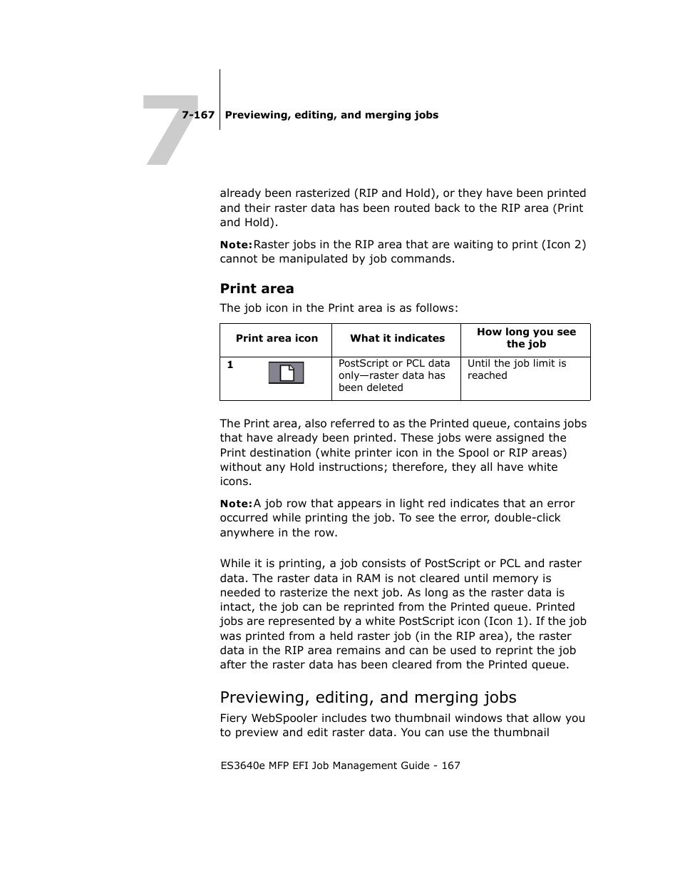 Print area, Previewing, editing, and merging jobs | Oki ES3640E User Manual | Page 167 / 220