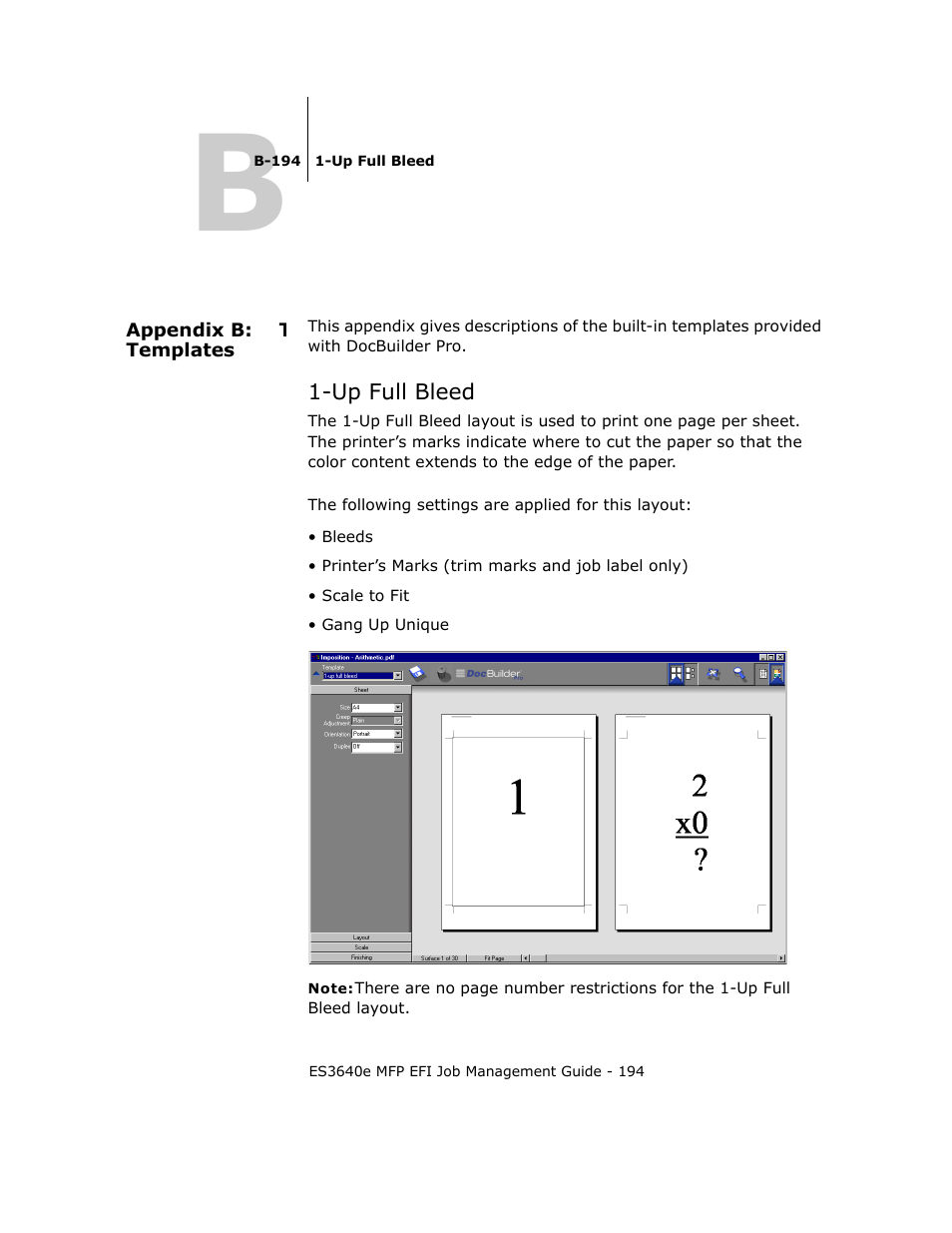 Appendix b: t templates, Up full bleed, Appendix b:ttemplates | Appendix b | Oki ES3640E User Manual | Page 194 / 220