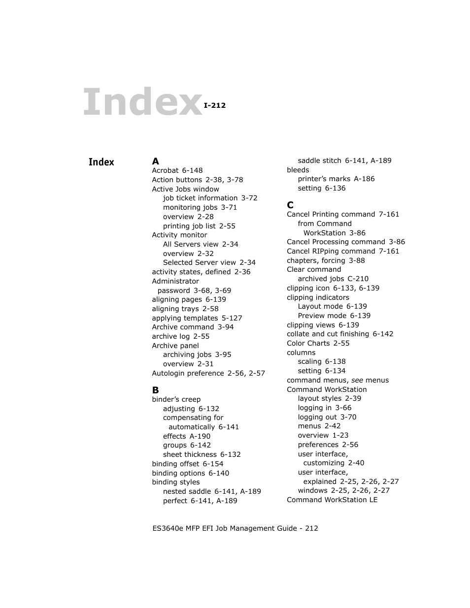 Index | Oki ES3640E User Manual | Page 212 / 220