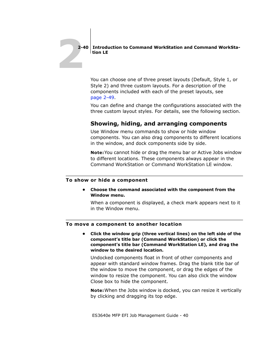 Showing, hiding, and arranging components | Oki ES3640E User Manual | Page 40 / 220