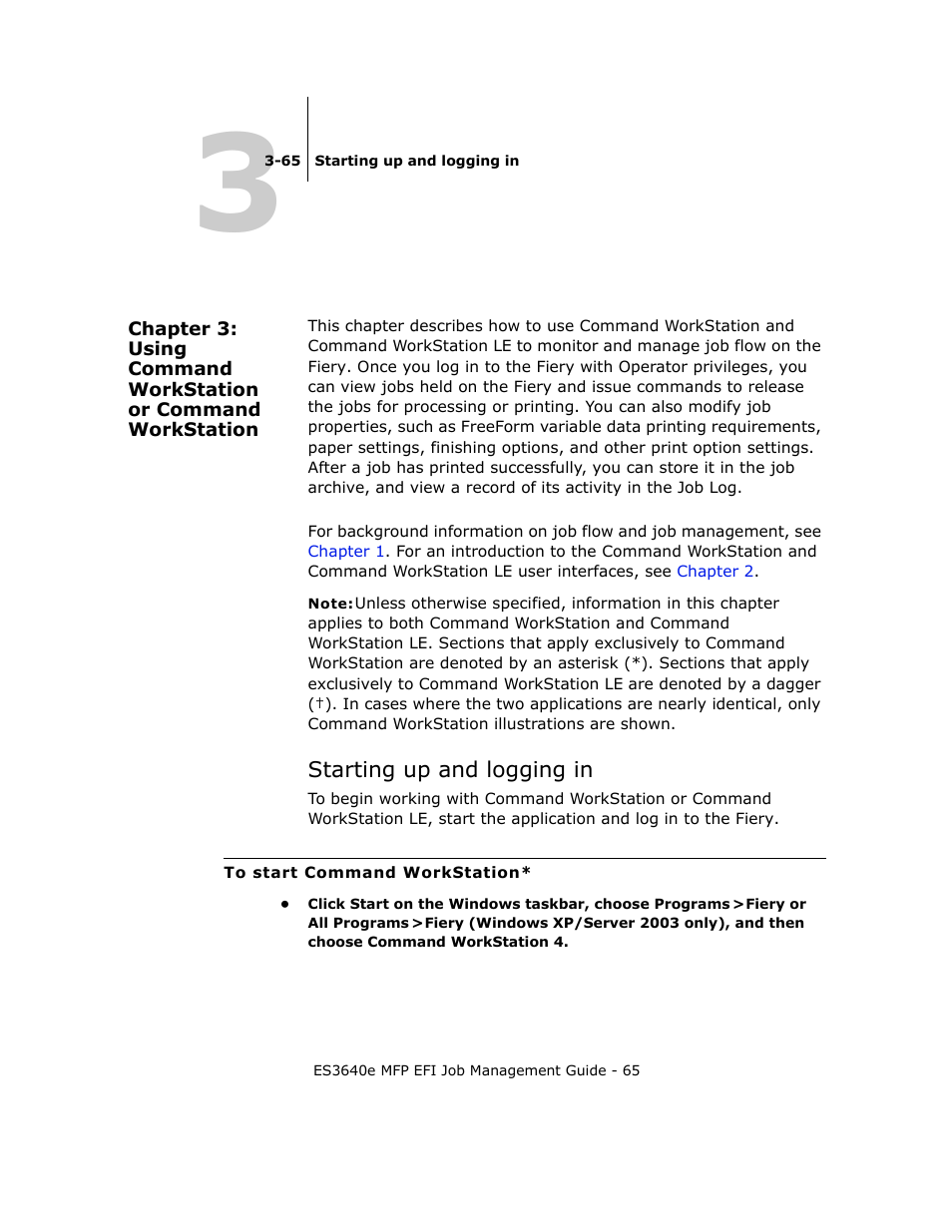 Starting up and logging in, Chapter 3: using command workstation or command, Workstation le | Chapter 3 | Oki ES3640E User Manual | Page 65 / 220