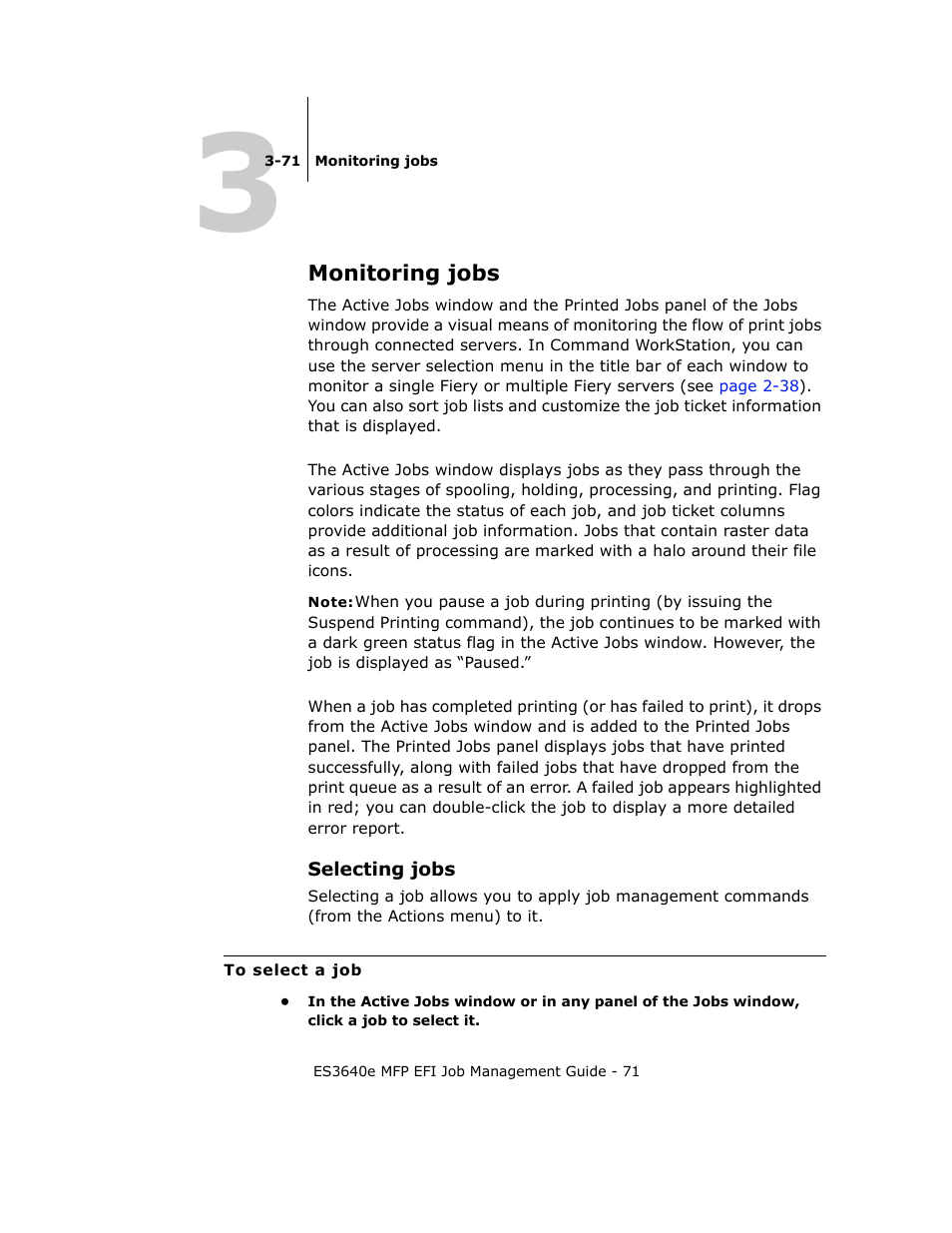 Monitoring jobs, Selecting jobs | Oki ES3640E User Manual | Page 71 / 220