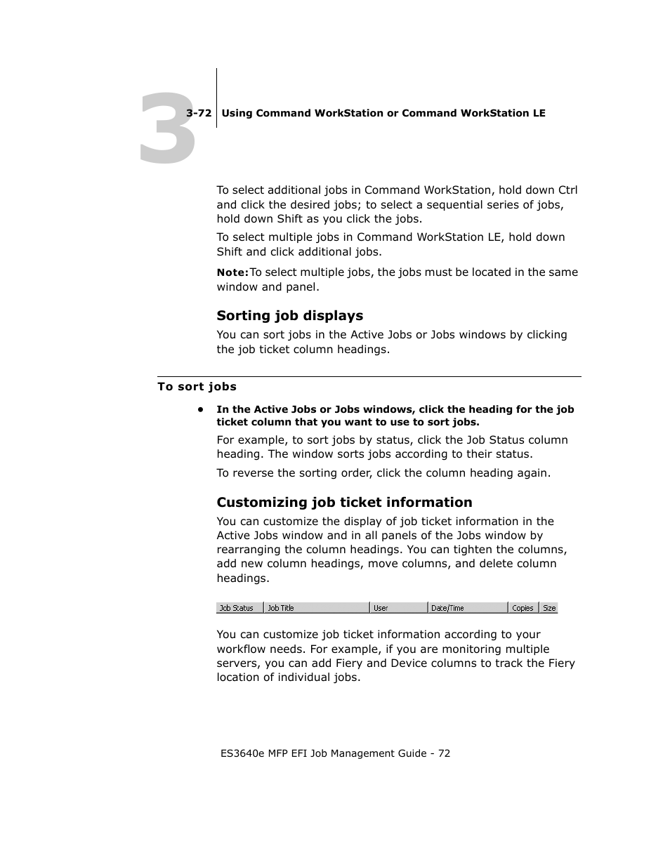 Sorting job displays, Customizing job ticket information | Oki ES3640E User Manual | Page 72 / 220