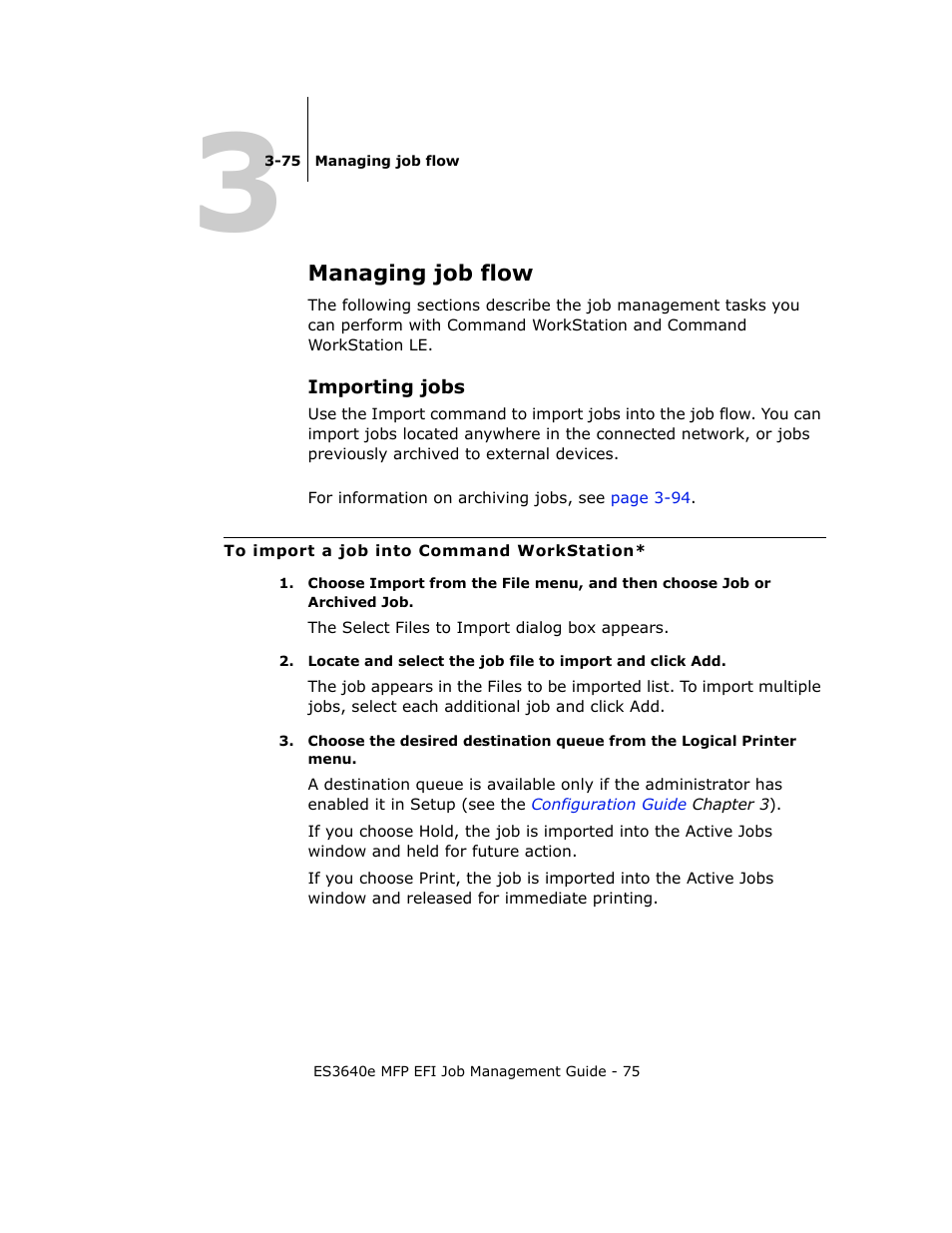 Managing job flow, Importing jobs | Oki ES3640E User Manual | Page 75 / 220