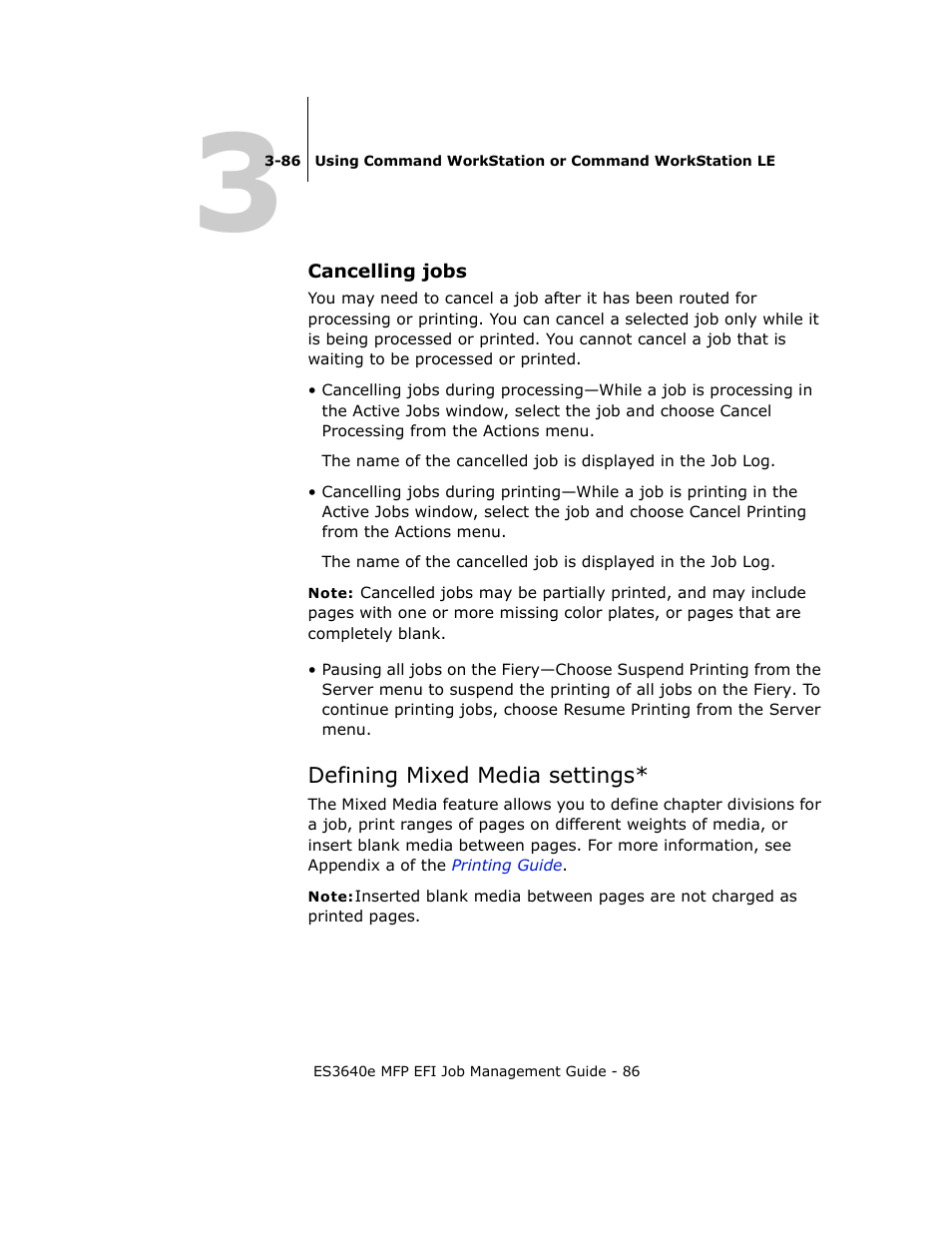 Cancelling jobs, Defining mixed media settings | Oki ES3640E User Manual | Page 86 / 220