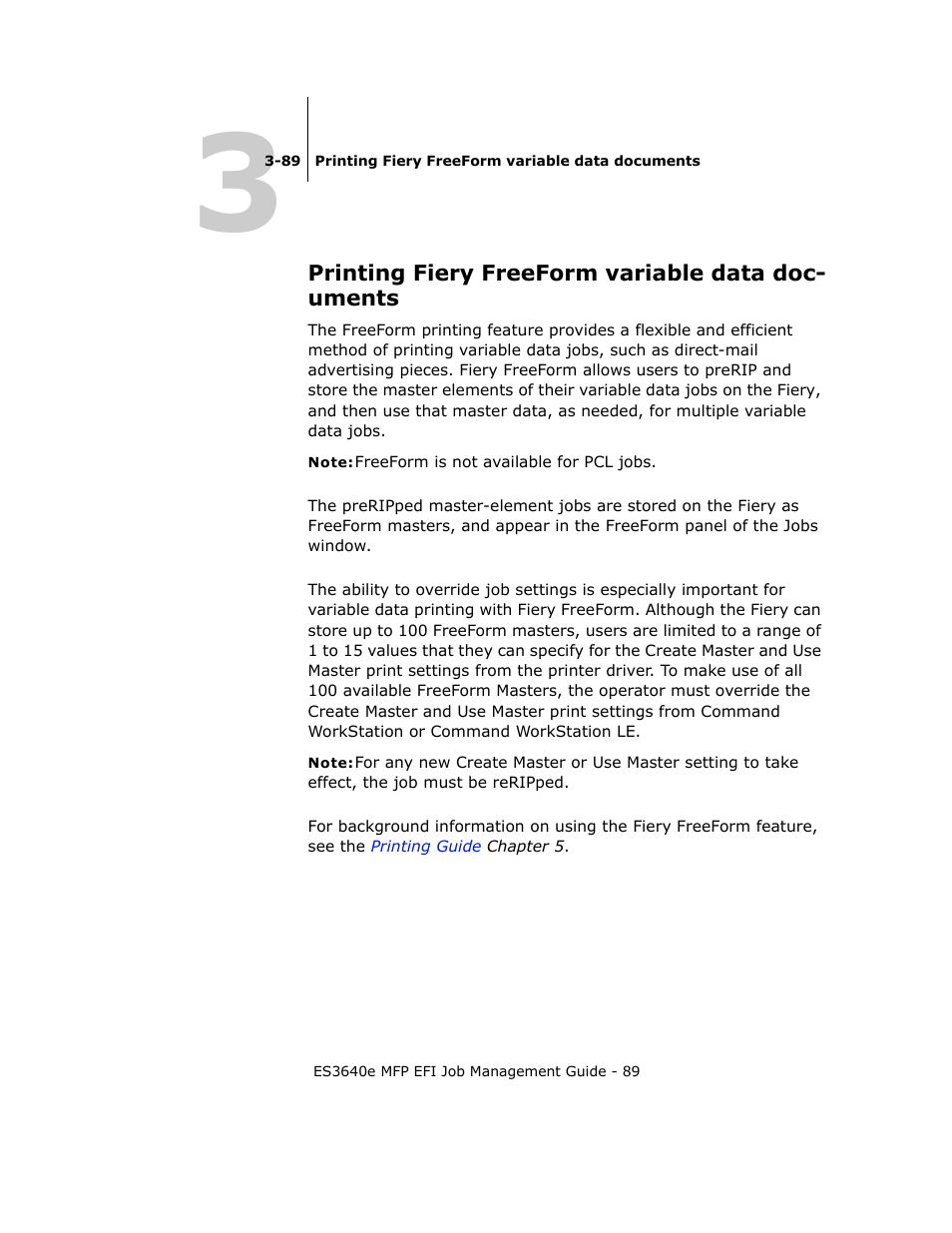 Printing fiery freeform variable data documents, Panel, see | Oki ES3640E User Manual | Page 89 / 220