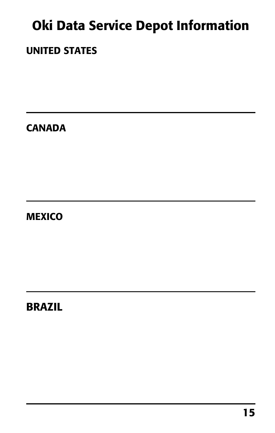 Oki data service depot information | Oki 70037301 User Manual | Page 15 / 16