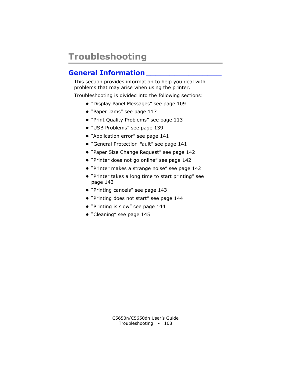 Troubleshooting, General information | Oki C 5650n User Manual | Page 108 / 225