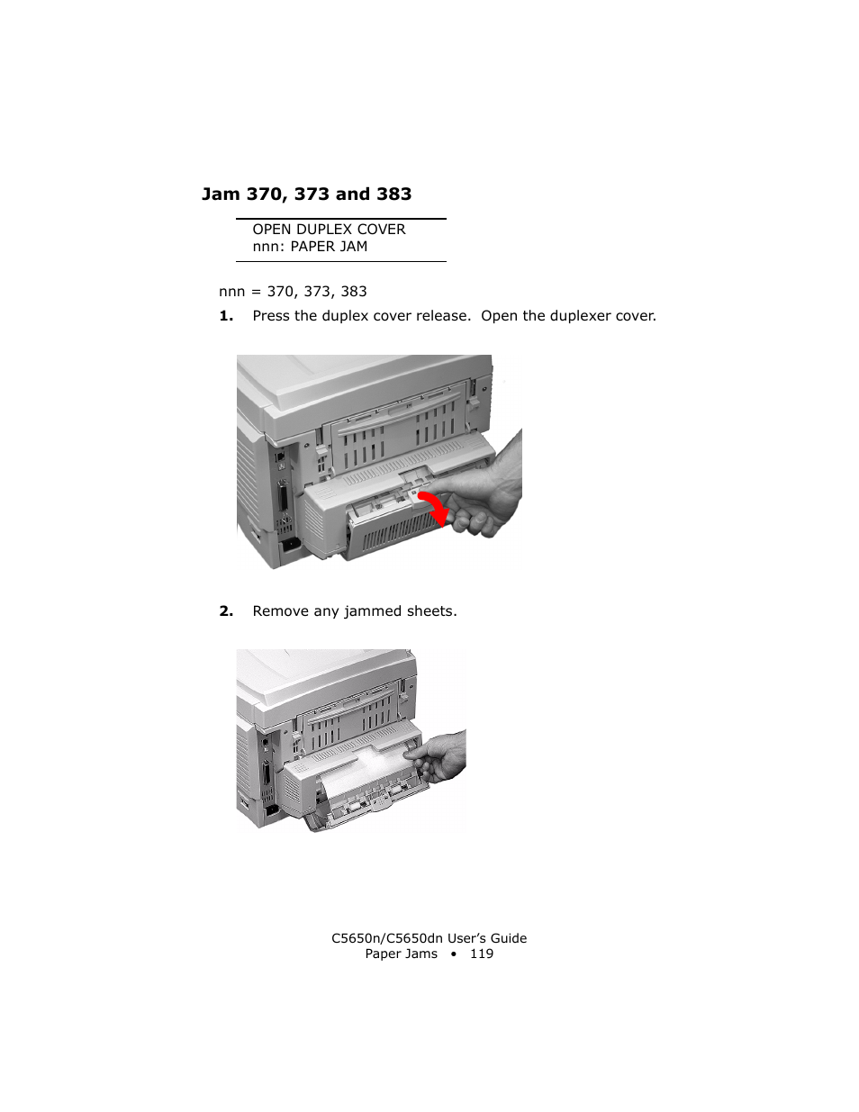 Jam 370, 373 and 383 | Oki C 5650n User Manual | Page 119 / 225