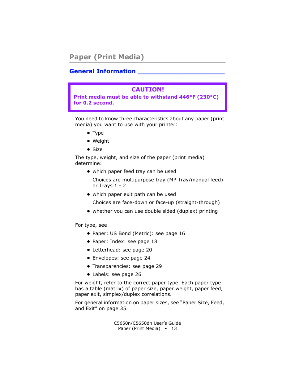 Paper (print media), General information | Oki C 5650n User Manual | Page 13 / 225