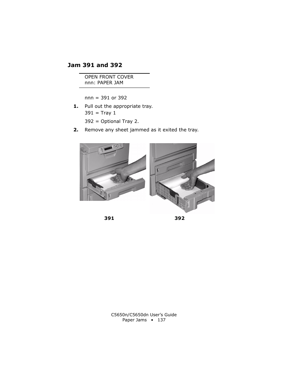 Jam 391 and 392 | Oki C 5650n User Manual | Page 137 / 225