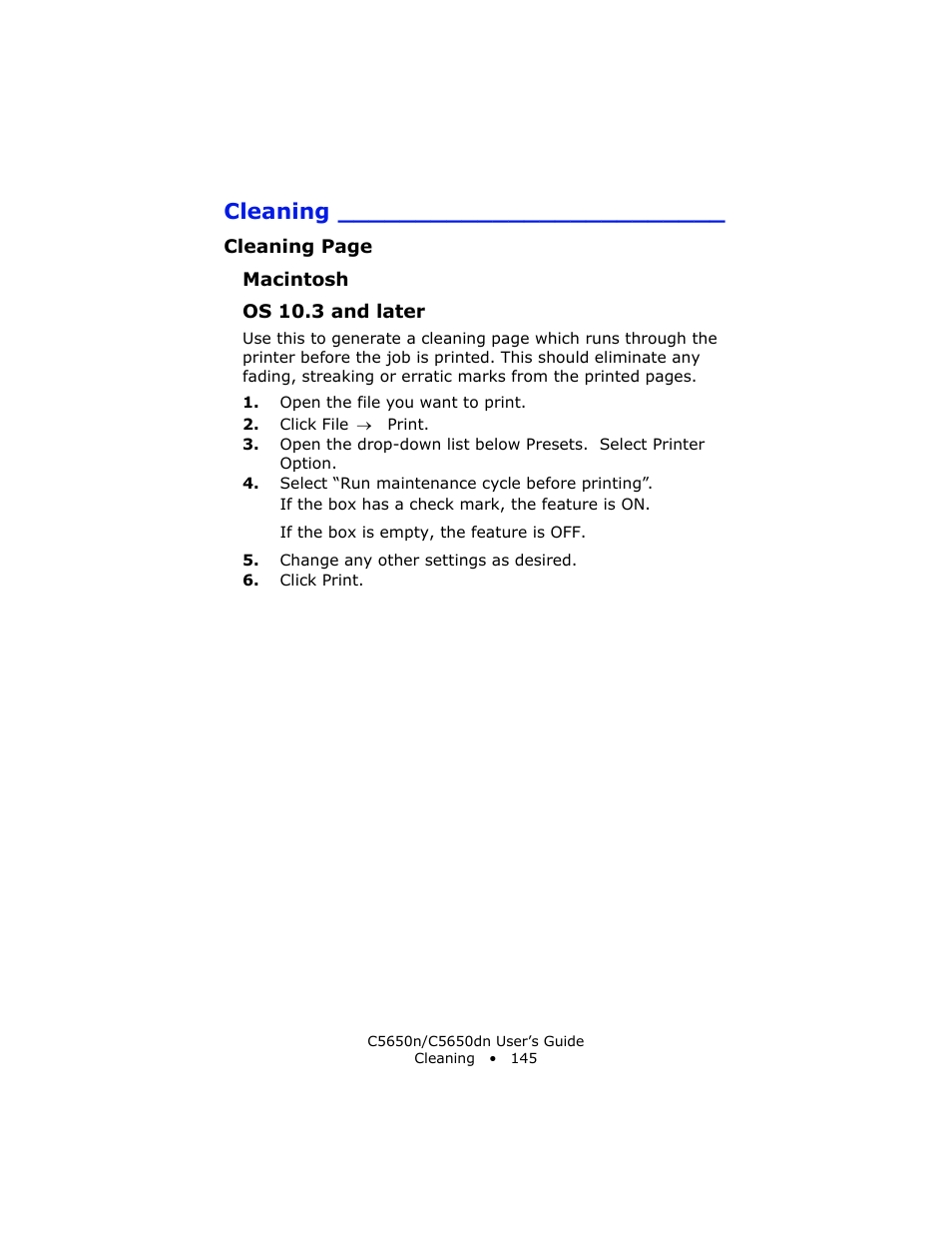 Cleaning, Macintosh, Os 10.3 and later | Oki C 5650n User Manual | Page 145 / 225