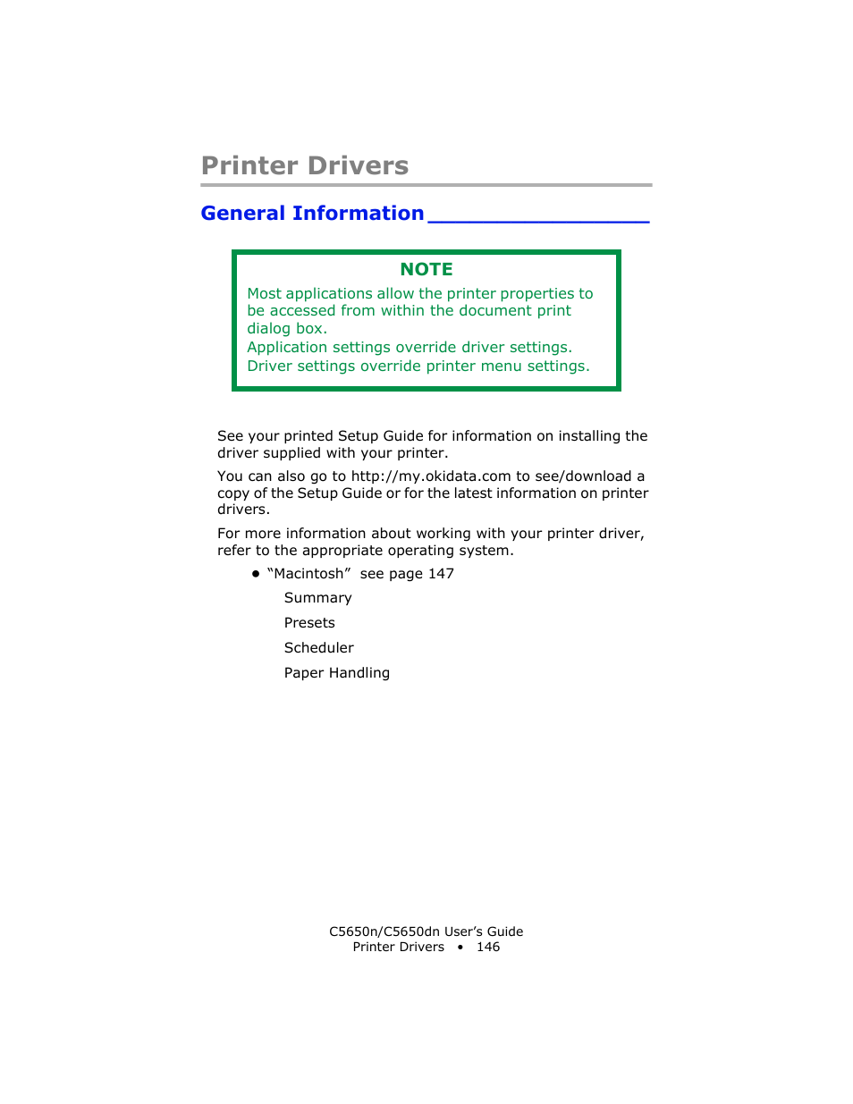 Printer drivers, General information | Oki C 5650n User Manual | Page 146 / 225