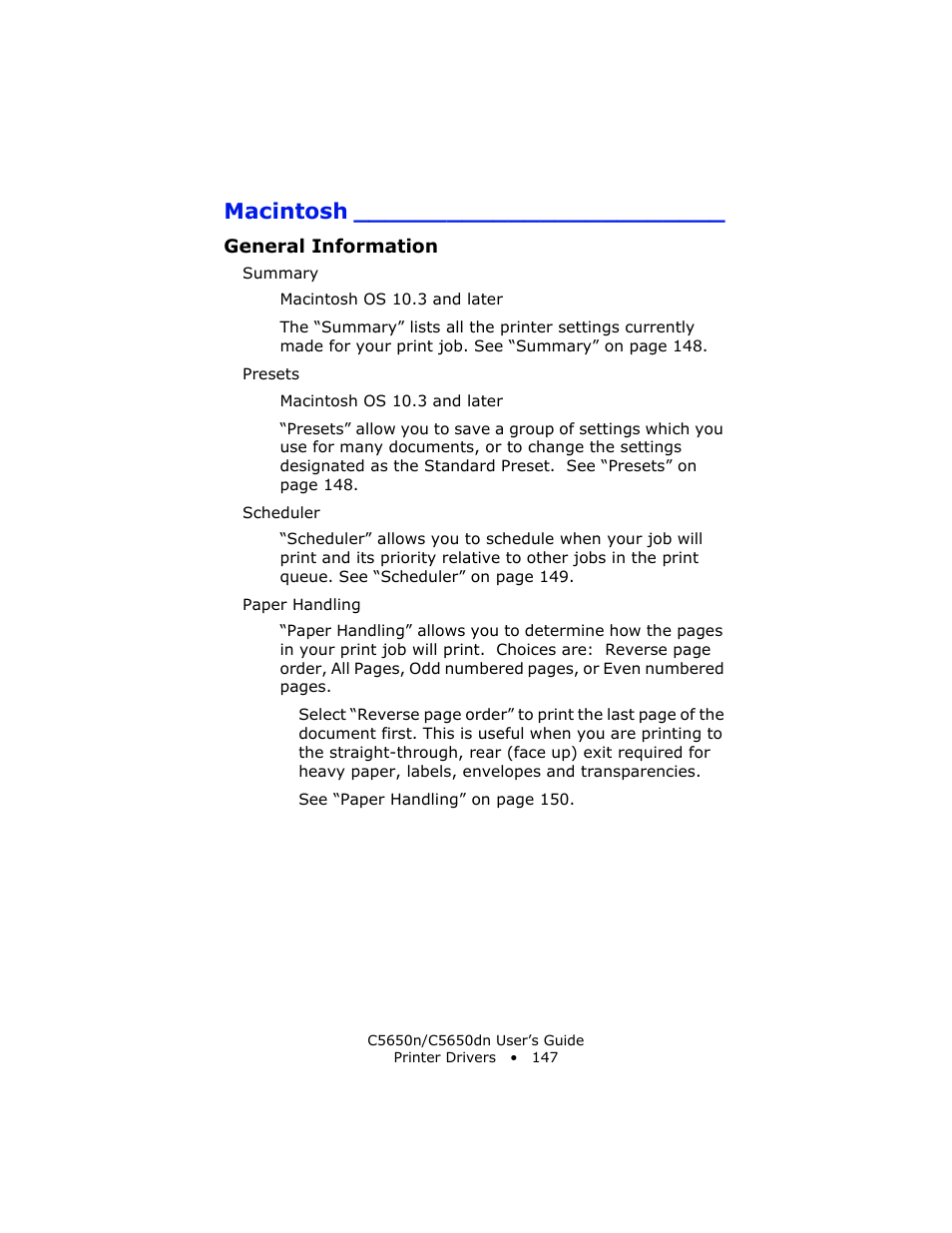 Macintosh, General information | Oki C 5650n User Manual | Page 147 / 225