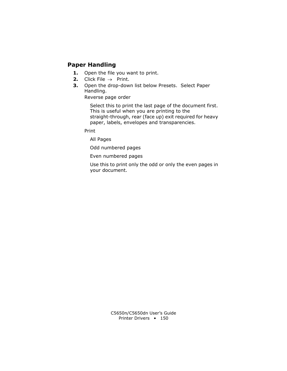 Paper handling | Oki C 5650n User Manual | Page 150 / 225