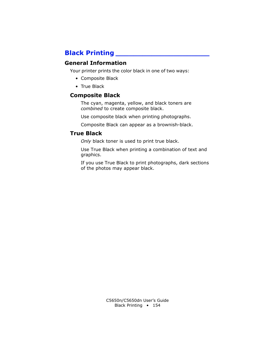 Black printing, General information, Composite black | True black | Oki C 5650n User Manual | Page 154 / 225