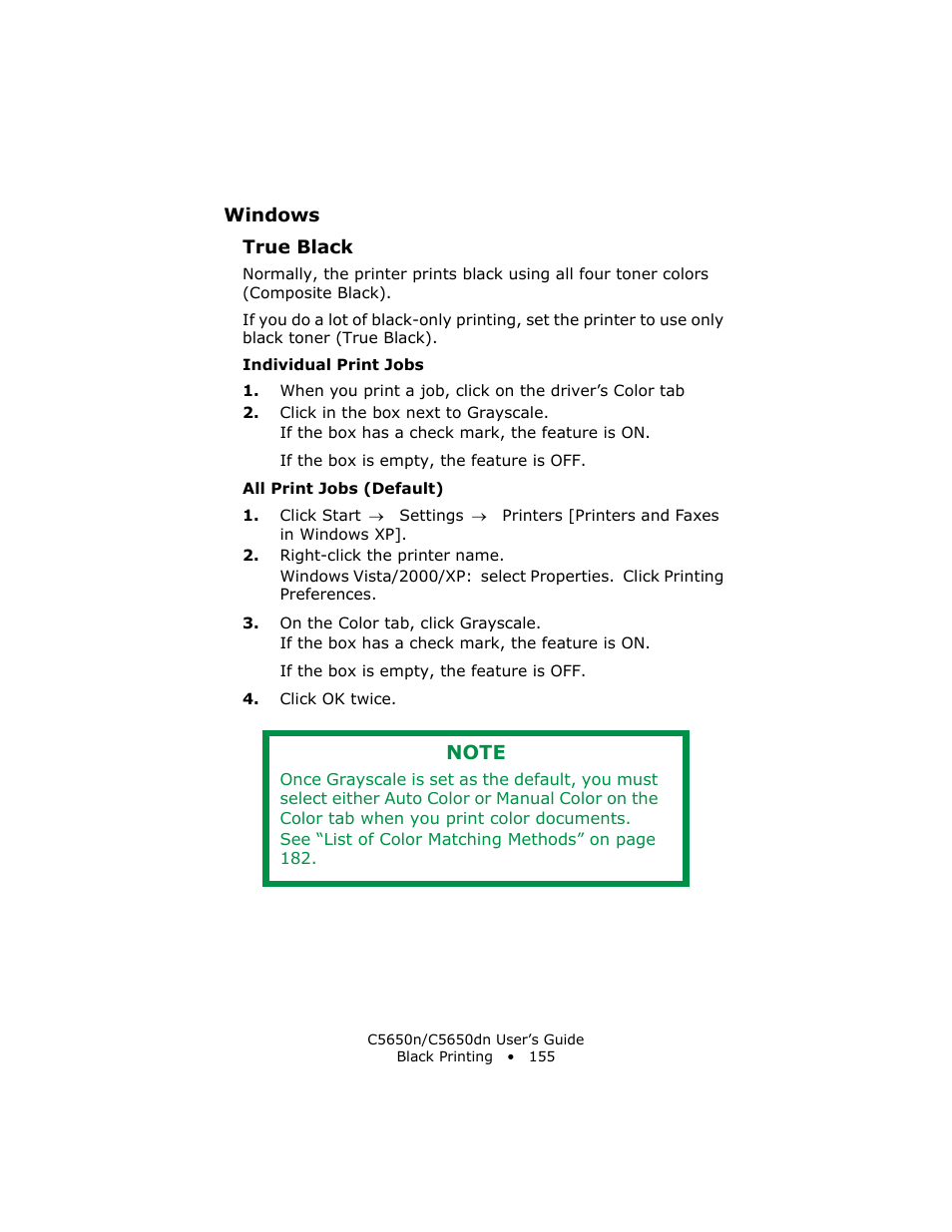 Windows, True black | Oki C 5650n User Manual | Page 155 / 225