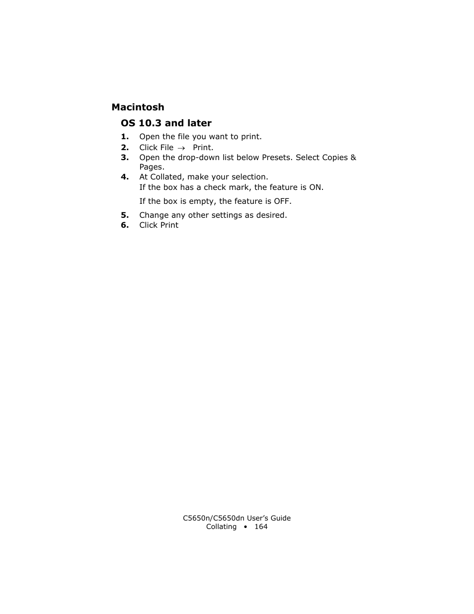 Macintosh, Os 10.3 and later | Oki C 5650n User Manual | Page 164 / 225