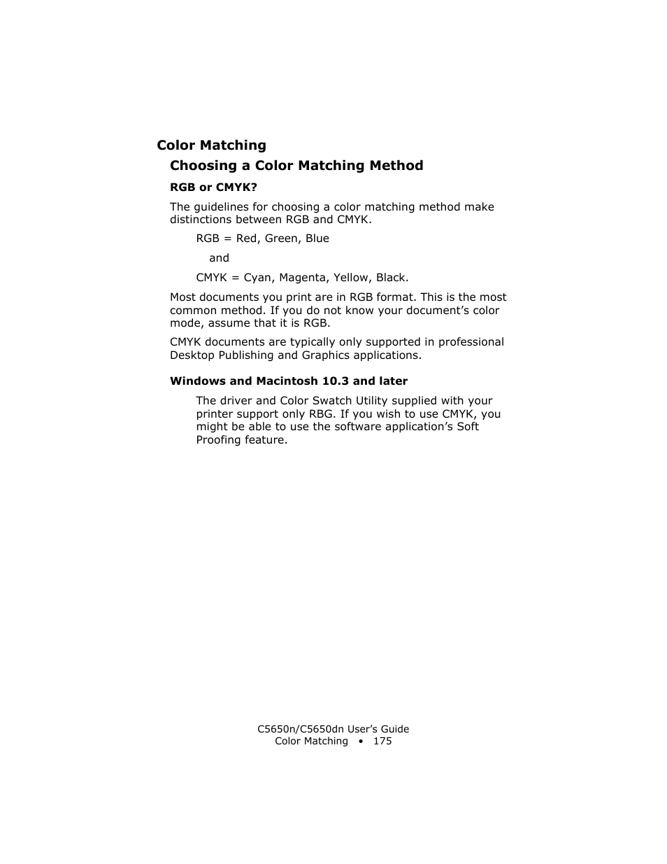 Rgb or cmyk, Windows and macintosh 10.3 and later | Oki C 5650n User Manual | Page 175 / 225