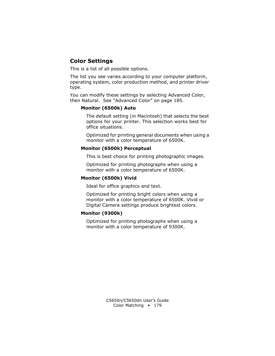 Color settings | Oki C 5650n User Manual | Page 179 / 225