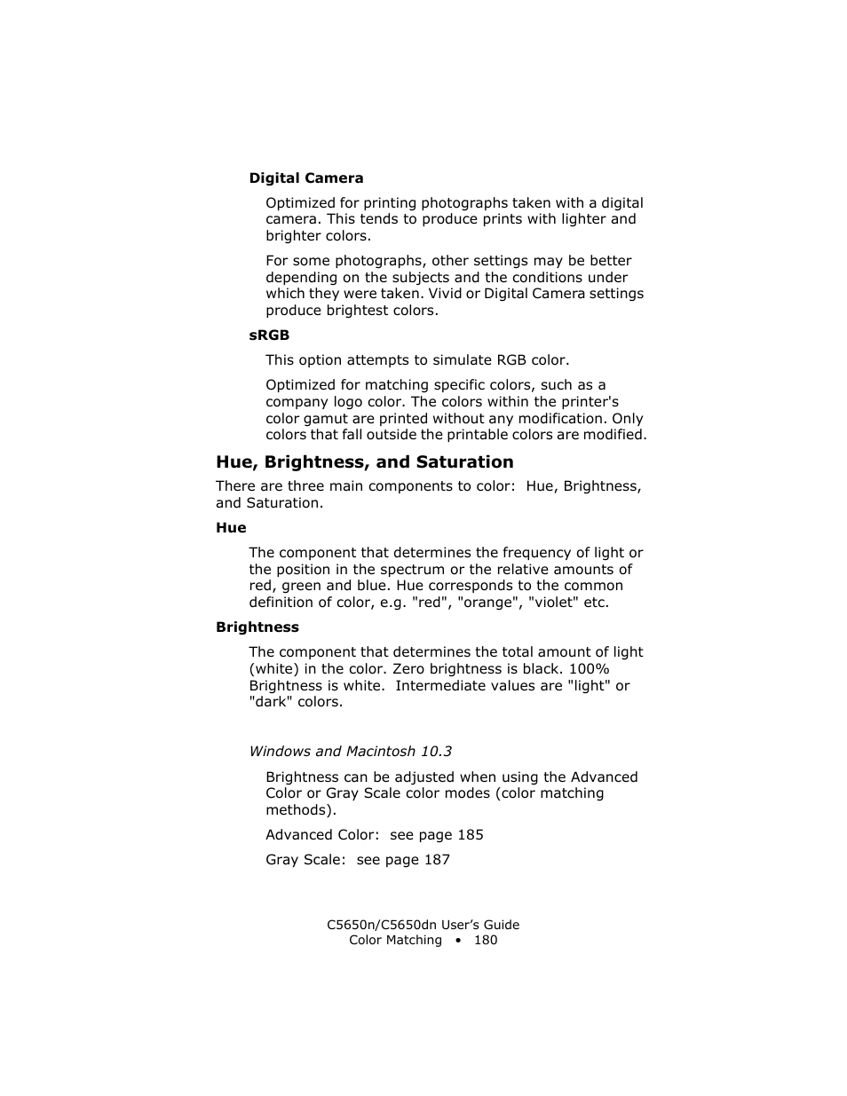 Hue, brightness, and saturation, Brightness | Oki C 5650n User Manual | Page 180 / 225