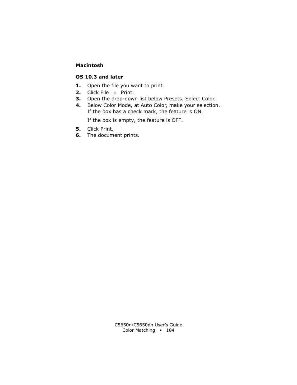 Macintosh, Os 10.3 and later | Oki C 5650n User Manual | Page 184 / 225