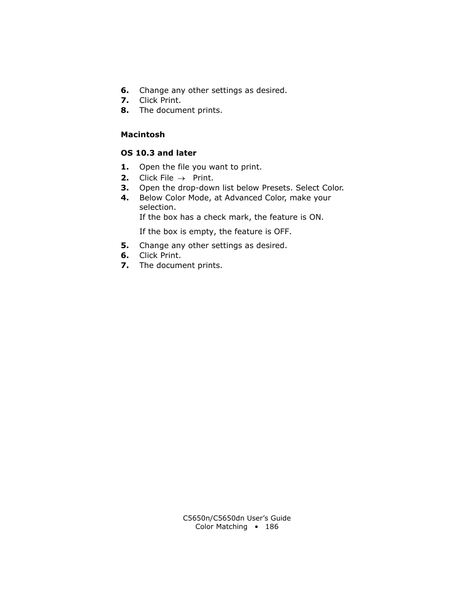 Macintosh, Os 10.3 and later | Oki C 5650n User Manual | Page 186 / 225
